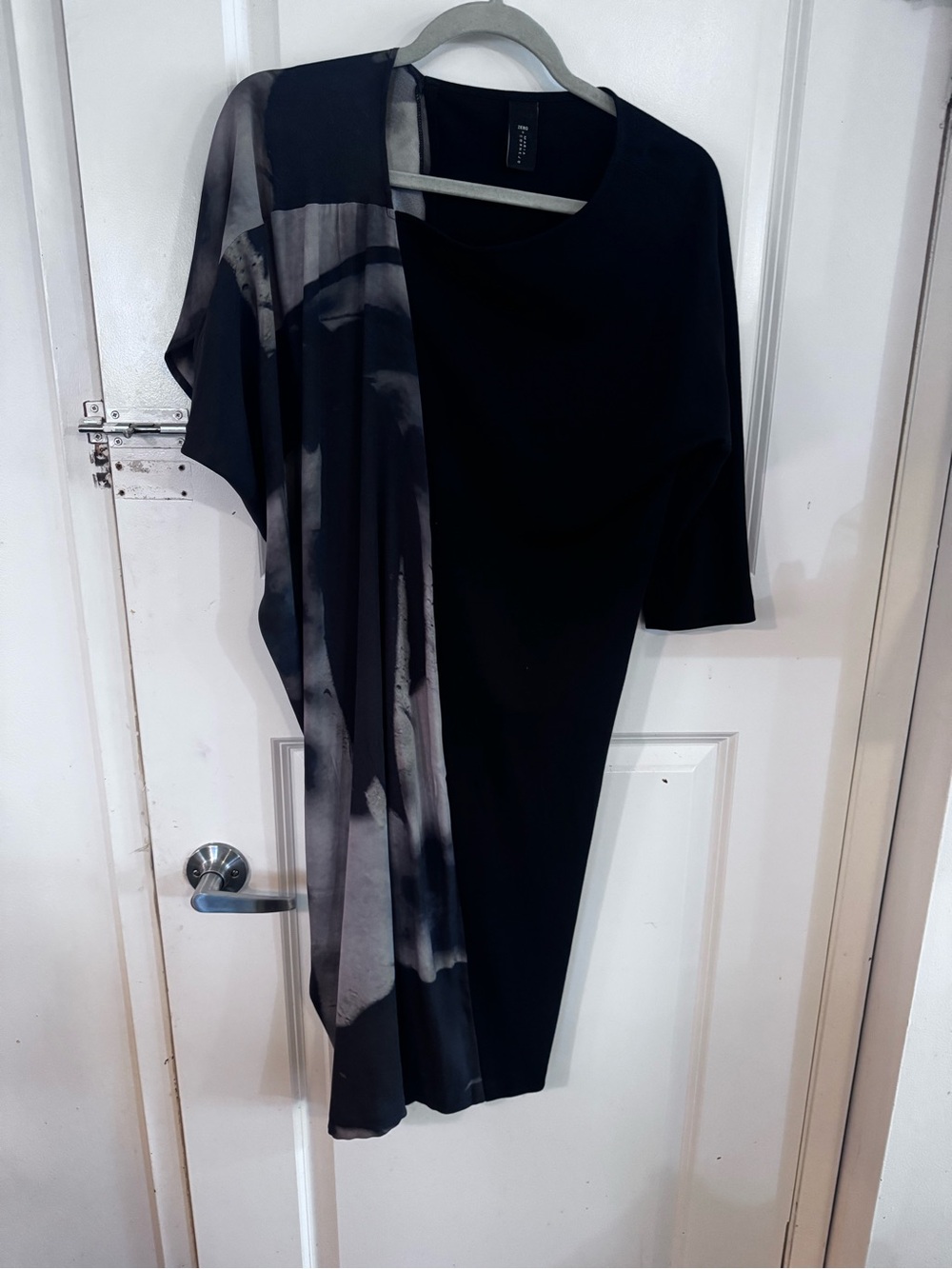 ZERO + Maria Cornelia Asymmetric Short Sleeve Dress with Gray Print Panel